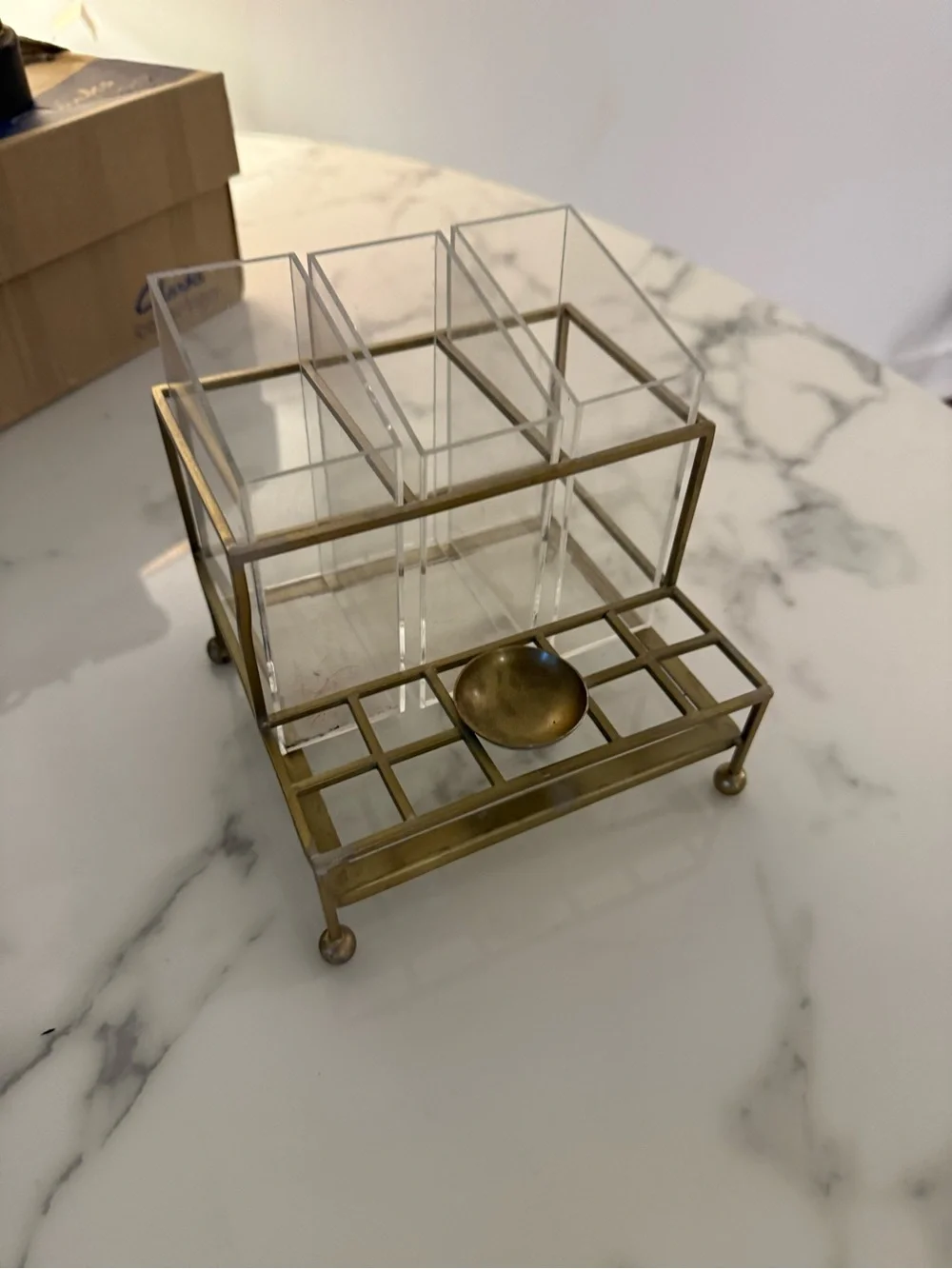 Anthropologie Gold and Clear Acrylic Makeup Caddy